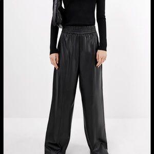 Faux Leather Wide-Leg Trousers, Black, Zara
